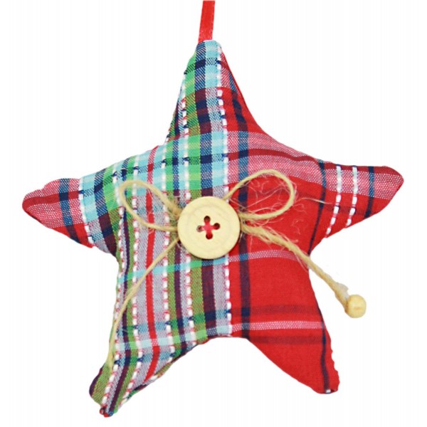 Χριστουγεννιάτικο Κρεμαστό Υφασμάτινο Αστεράκι, Κόκκινο Καρό με Κουμπί (10cm) Χριστουγεννιάτικο Κρεμαστό Υφασμάτινο Αστεράκι, Κόκκινο Καρό με Κουμπί (10cm)